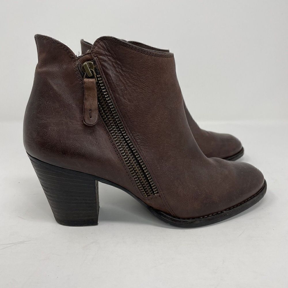 PAUL GREEN Booties Womens 4 US 6.5 Brown Leather Decorative Zipper Heels Austria